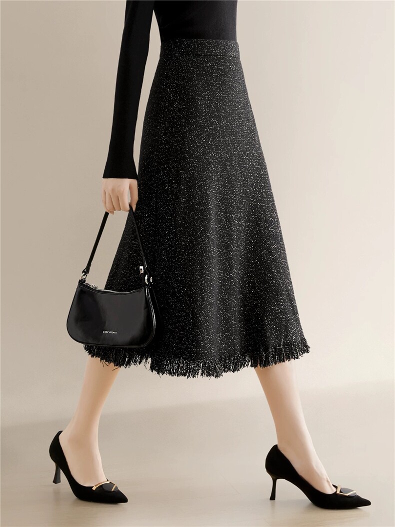 2025年秋季时尚百搭通勤简约休闲显瘦小鱼尾流苏半身裙，女装半身裙，湘姗