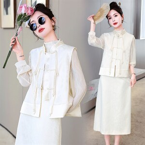 现货新款春秋装复古绣花连衣裙女装礼服气质新中式马甲，女装马甲，韩美纤衣