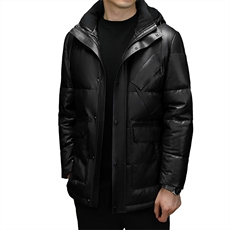 秋冬新款男士真皮羽绒服男中长款连帽外套鹅绒服绵羊皮夹克P1250，男装夹克，电商B360A（原721A）