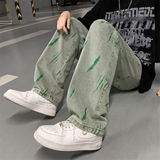 高街复古水洗扎染宽松直筒牛仔裤刺绣N741P45，男装牛仔裤，星座1116-2