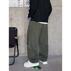 抖音得物纯色简约休闲裤男日系复古宽松束脚口袋装饰工装裤AK10，男装工装外套，电商A443