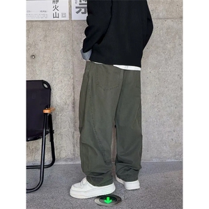 抖音得物 纯色简约 休闲裤男日系复古宽松束脚口袋装饰工装裤AK10图片