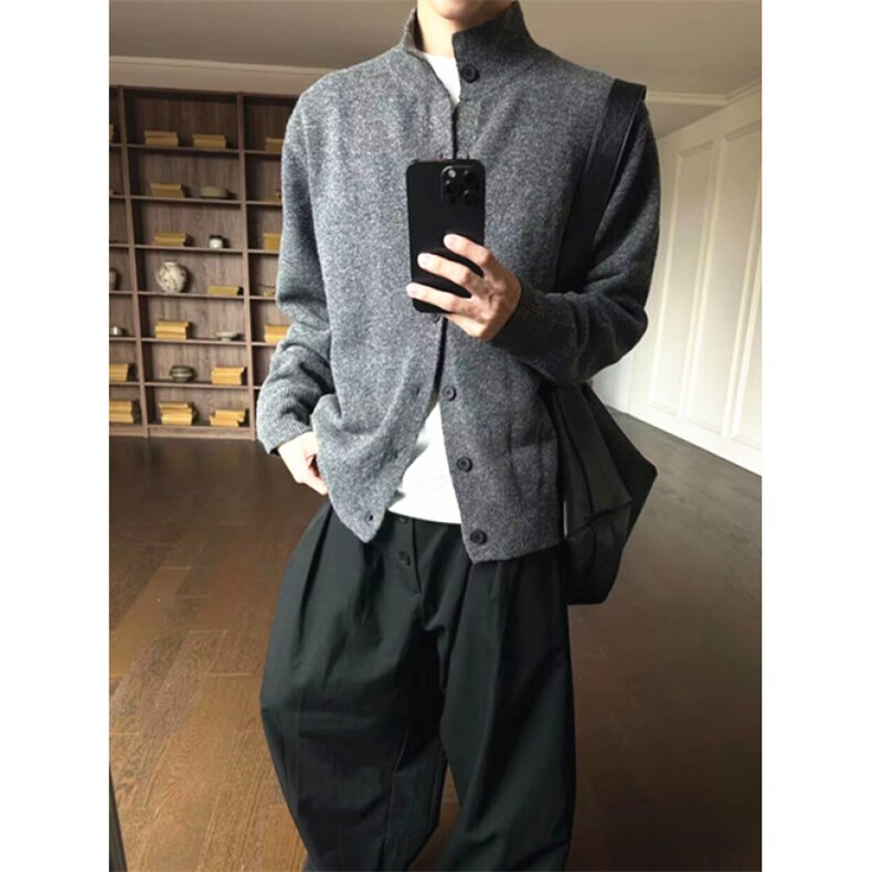 日系圆领插袋毛衣仿牛绒休闲纽扣开衫宽松外套软糯打底M5810，男装T恤，星座1116A（原606A-3）