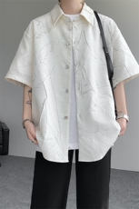 高品质潮流短袖衬衫小众解构肌理感黑色裂纹韩版花衬衫打底T恤P50，男装T恤，电商B319