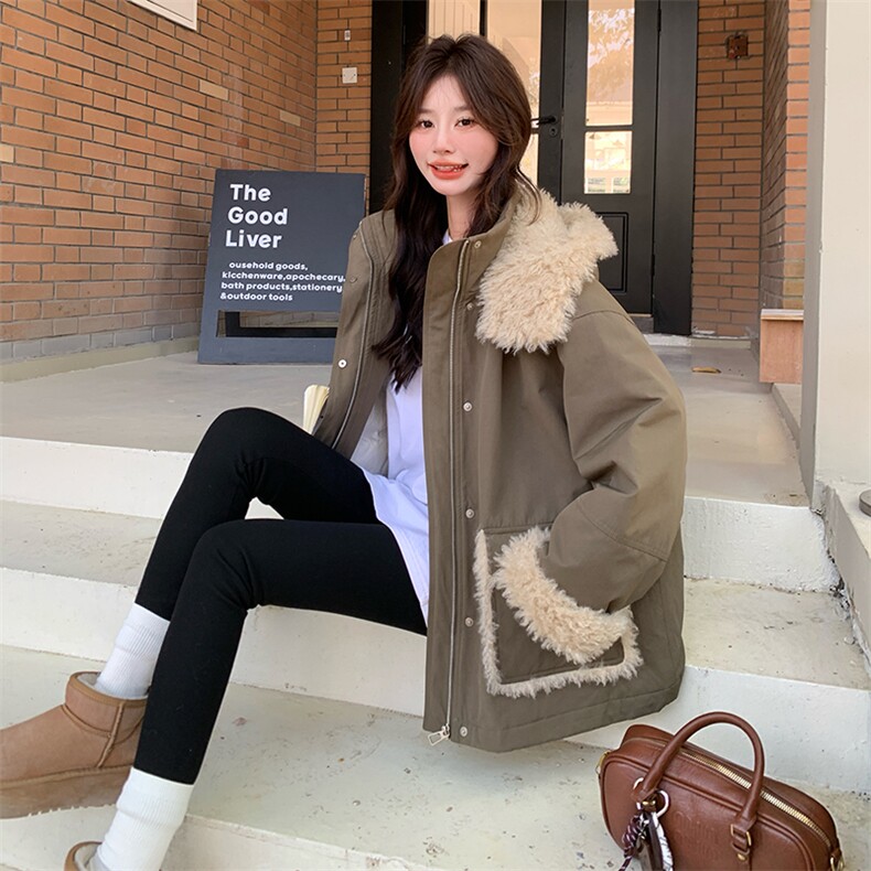 军绿色工装派克韩版超好看白鸭绒羽绒服女冬新款小个子加厚短外套,女装羽绒服,2C203