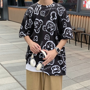 新款上衣宽松短袖T恤日韩系小熊印花INS男女半截袖体桖 T584-P22图片