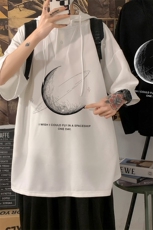 LD54246-P45月球连帽短袖t恤男大码胖子带帽五分袖中袖，男装T恤，电商A040