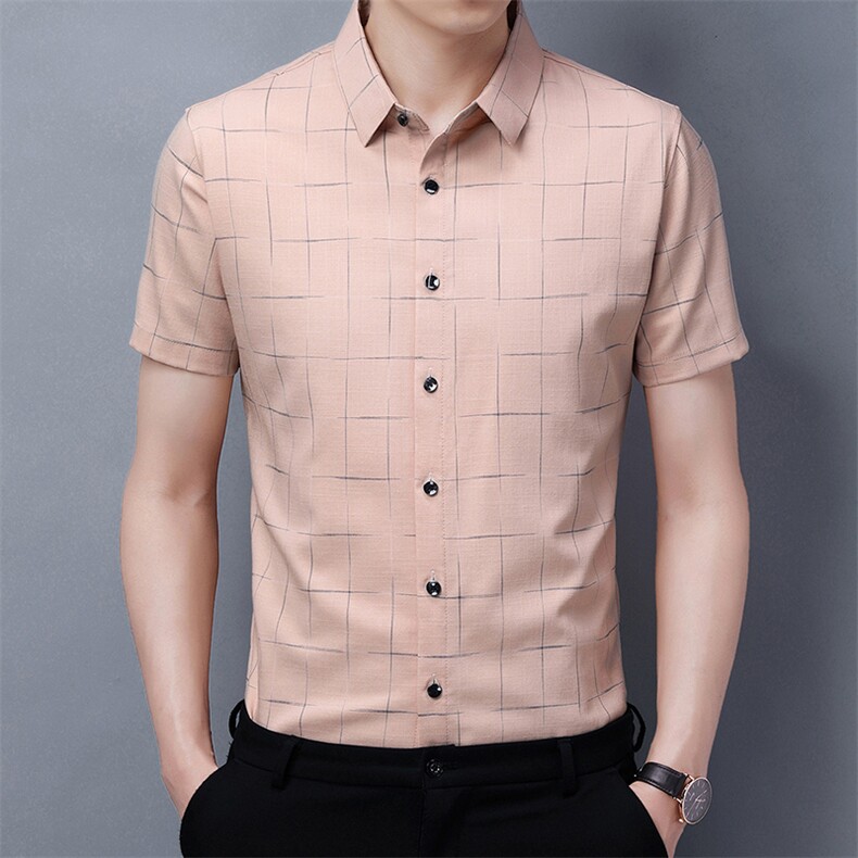 短袖衬衫2023夏季新款亲肤高端商务休闲无痕短袖宽松男士衬衣外套，男装衬衫，电商B212（原钱塘6029）