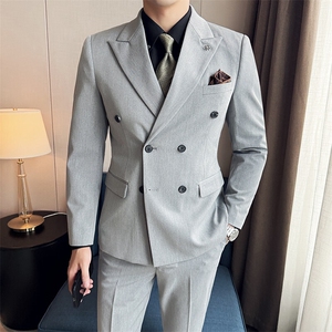 SJT813-P210 2025英伦双排扣绅士西服三件套装结婚礼服图片