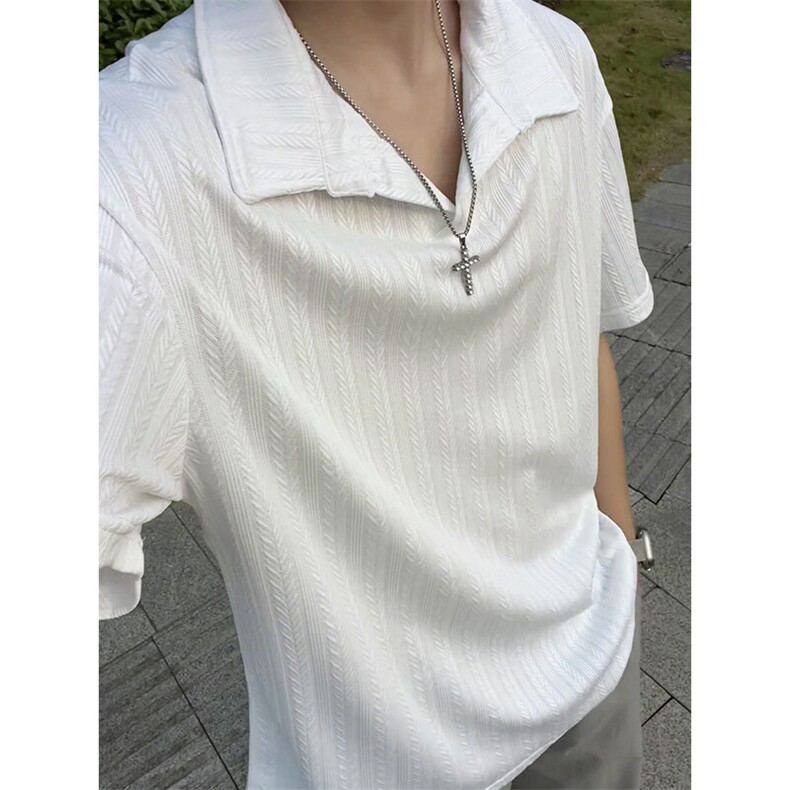 白色麦穗纹肌理感polo衫男款夏季高级感冰丝短袖T3687-特价P25,男装T恤,电商A007
