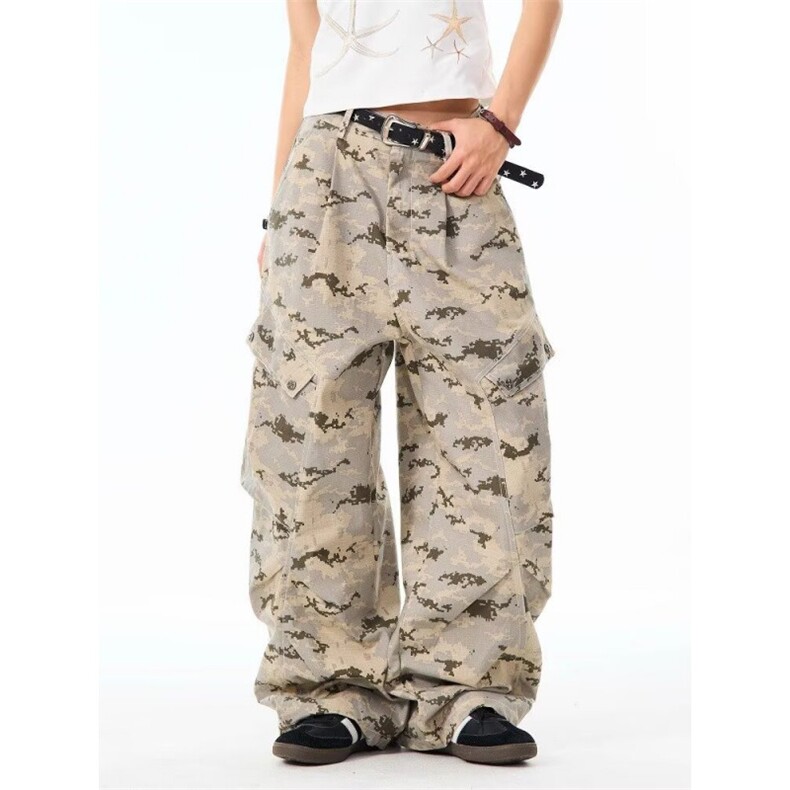 WE1590-P59美式复古迷彩伞兵裤拼接直筒宽松休闲裤男女长裤子，男装休闲裤，电商B323A