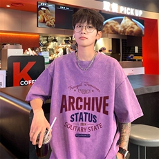 ！2025夏季新款男士水洗纯棉短袖T恤潮牌半袖XT155P35，男装T恤，电商B220