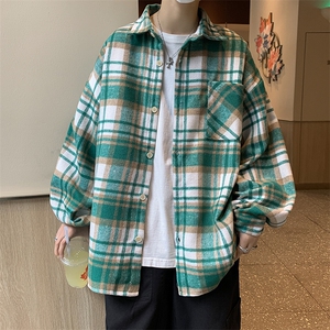 A720-P40 秋季新款长袖格子衬衫男士潮流宽松休闲衬衣外套图片