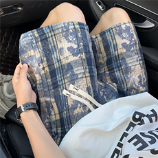 2025夏装新款美式扎染格子短裤五分裤男潮流K9902/特P25车景H，男装牛仔裤，电商A094