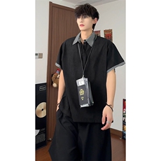 经典情侣同款时尚百搭复古格纹拼接休闲潮流POLO衫HY732P45控68，男装Polo衫，电商A102B