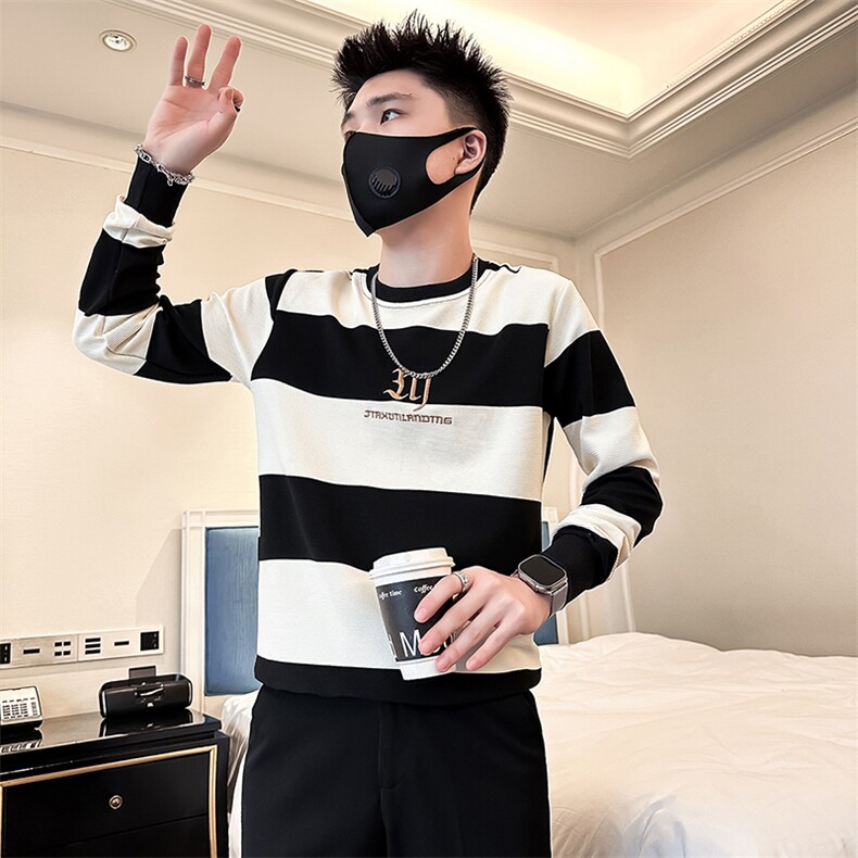 高级感男痞帅圆领条纹卫衣外套社会小伙店主风301C-WY43-P58控78,女装短外套,星座301C（原B323）