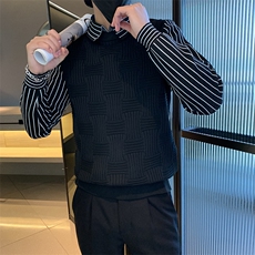秋冬季节新款拼接条纹假两件衬衫男士时尚潮流毛衣MY0846-P55，男装针织衫/毛衣，星座308B-2