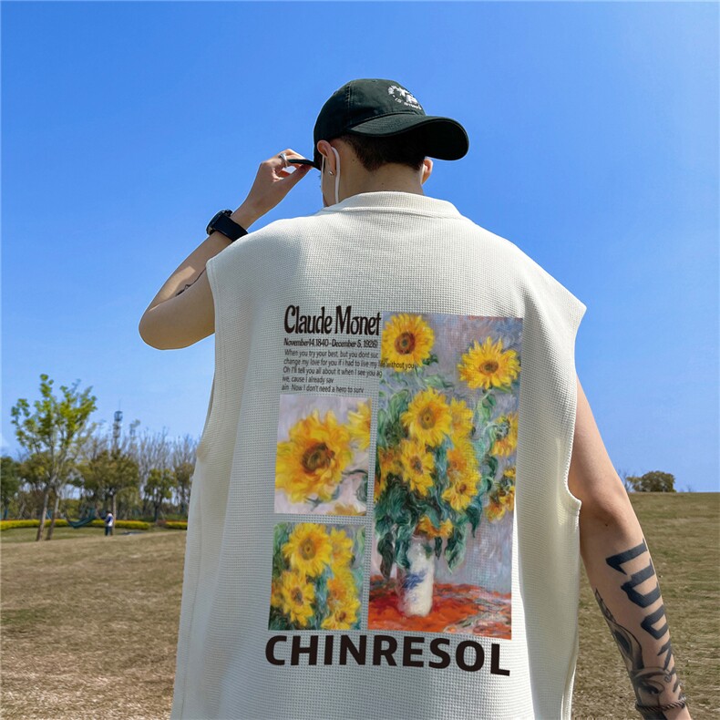 华夫格背心直播高品质重磅220克向日葵印花HB7111-P25控38,男装背心/马甲,星座508（原C305）