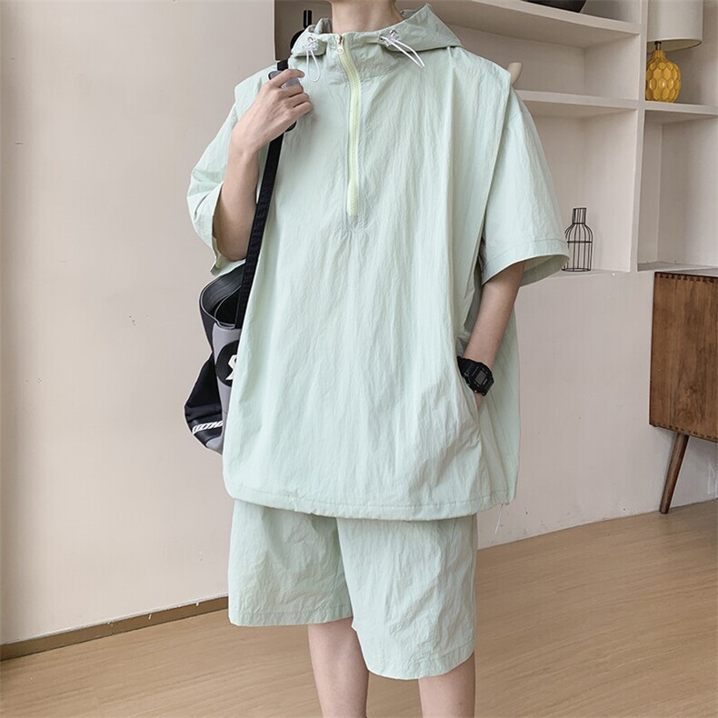8XL-M休闲运动套装大码工装短袖冰丝薄款连帽户外防晒衣TZ1701P68图片