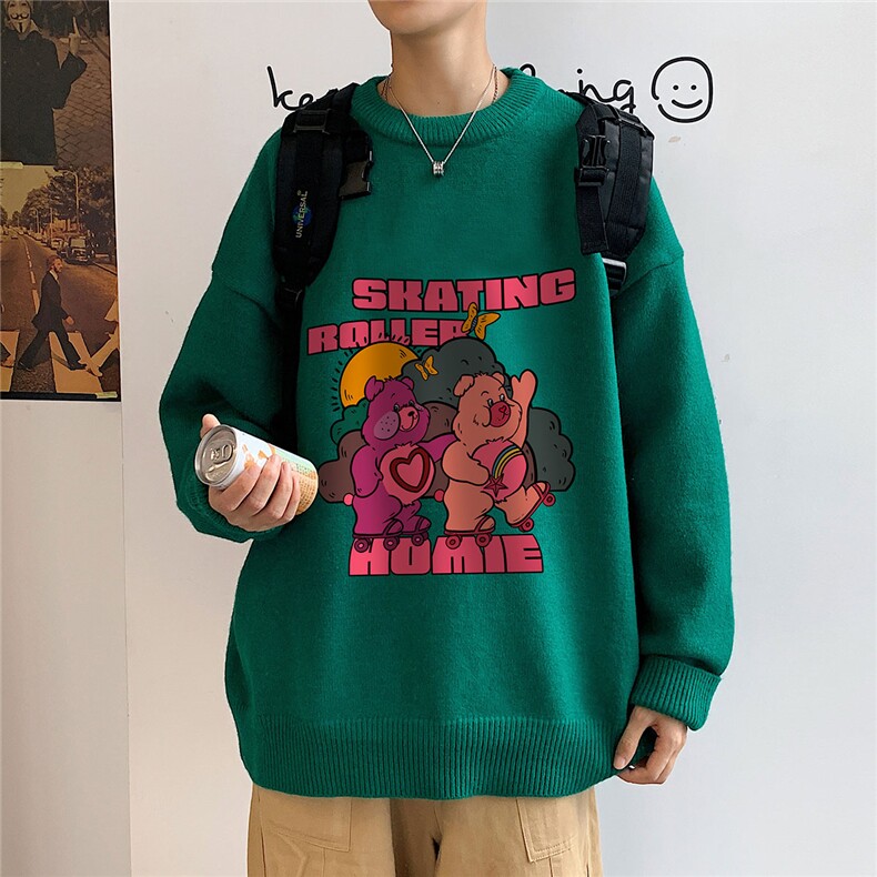 1港风日系宽松休闲情侣套头圆领印花加厚毛衣男7753P55加绒P70,男装针织衫/毛衣,星座226-2