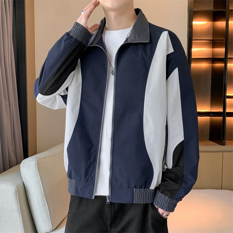 潮牌美式撞色拼接运动立领外套男宽松百搭夹克JK01571-P70,男装夹克,星座308B-2