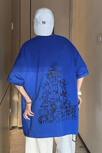 2024新款大码卡通机器人印花T恤宽松短袖情侣装 A071-5513-P28图片