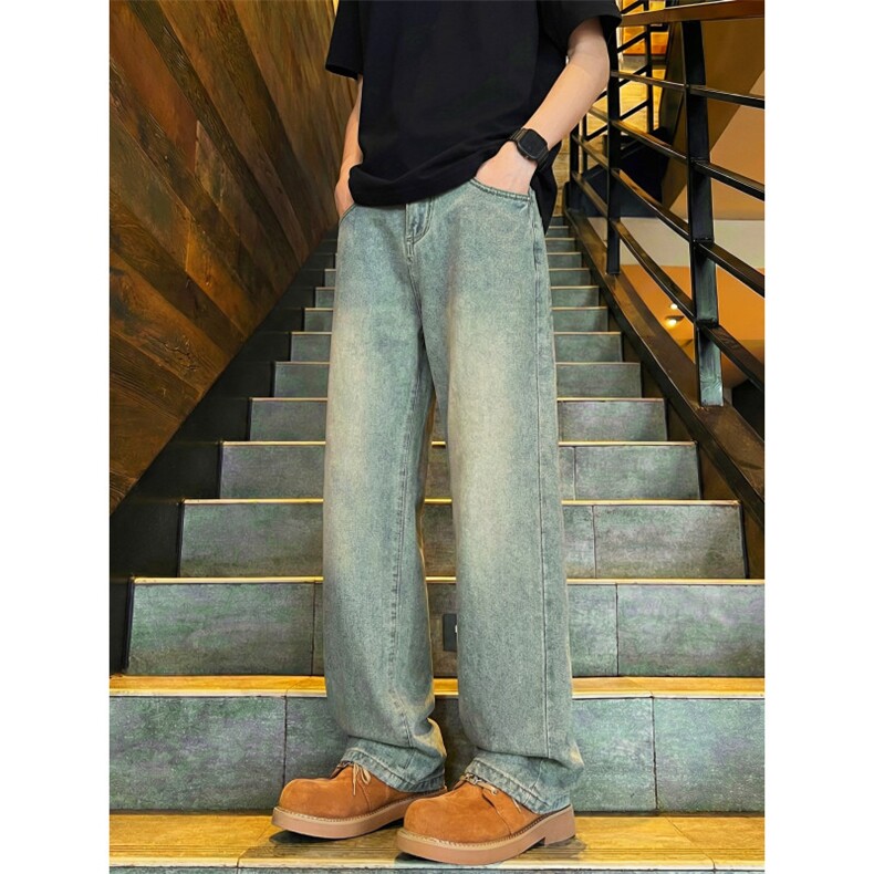 TP28微喇牛仔裤男款美式高街vibe裤子宽松显身形长裤潮流合身微喇，男装牛仔裤，星座302A-2