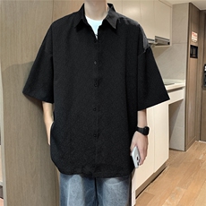 潮码大码翻领压皱纯色衬衫A071-C63-P38，男装衬衫，电商A071