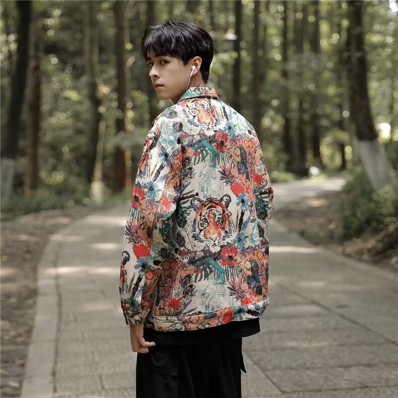 新款不规则虎头提花夹克外套男士休闲长袖时尚服翻领褂子3738/P68,男装夹克,星座506