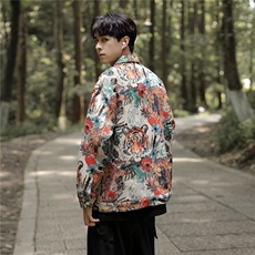 新款不规则虎头提花夹克外套男士休闲长袖时尚服翻领褂子3738/P68，男装夹克，星座506