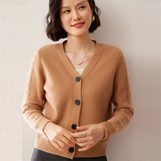 2025秋冬新款35%山羊绒女士7针短款后背麻花羊绒开衫，女装羊绒衫，拓驰羊绒