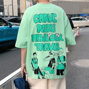 得物抖音 40支双纱高品质时尚印花圆领纯棉短袖T恤男女 T7193-P45图片