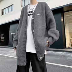 宽松大码连帽毛衣开衫外套男秋冬季2024新款复古慵懒风针织衫上，男装针织衫/毛衣，星座716-3