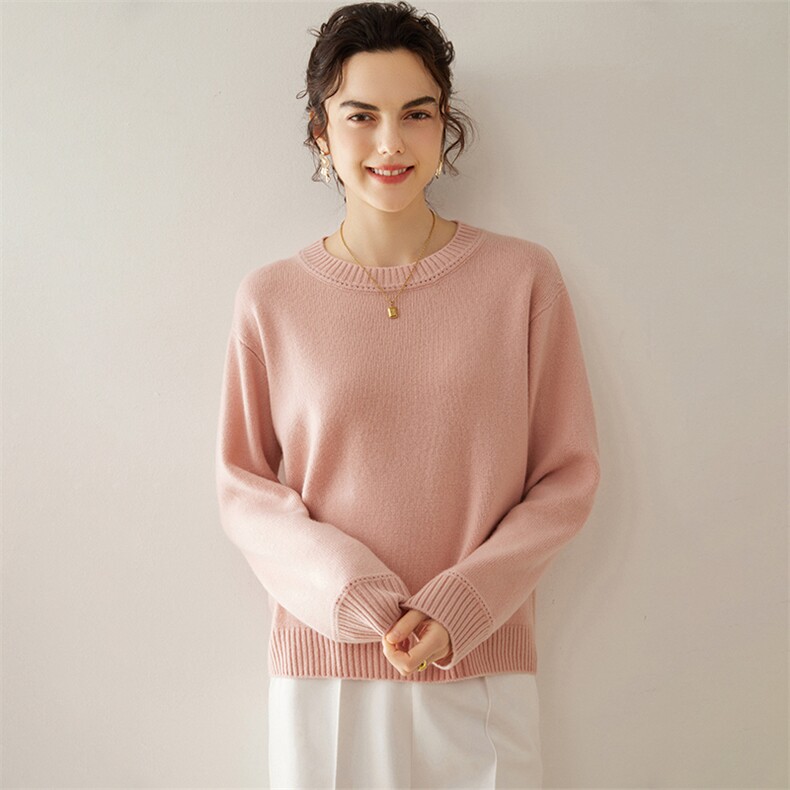 2025春秋新款羊绒衫女100纯山羊绒圆领宽松加厚休闲百搭针织衫，女装羊绒衫，绒知纯羊绒
