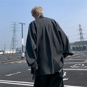 中性风设计感山本耀司不规则立领衬衫男复古暗黑风高级感纯色衬衣图片