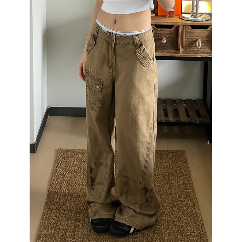 美式牛仔微喇工装裤男女新款高腰多口袋设计感喇叭裤LB00433-P65,男装牛仔裤,星座1008