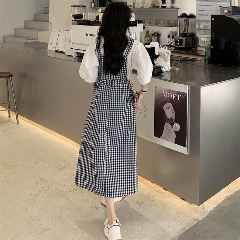 主推新品格子套装连衣裙款号2220-背带裙P105K148-套装P135K188,女装连衣裙,浙宝305