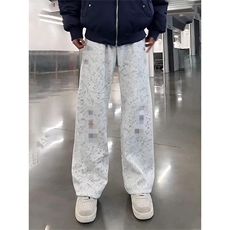 春装高品质扎染刺绣工艺弯刀卫裤男重磅复古垂感休闲运动裤阔腿裤，男装休闲裤，电商A486