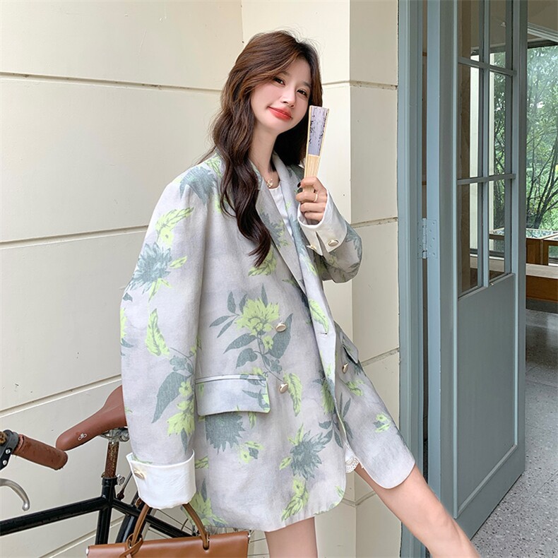 设计感小众印花廓形西装外套女2025秋季新款复古时尚宽松西服上衣,女装西装,2C317A