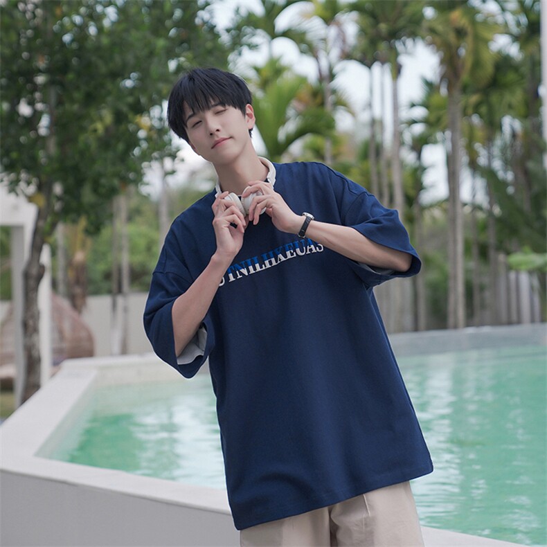 夏季纯棉T恤短袖男女日系简约字母印花情侣B225-YHT9119-P42-X55,男装T恤,电商B225