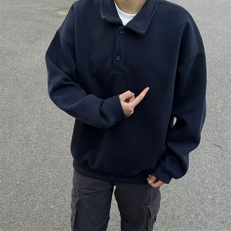 抖音得物高品质二开25秋冬美式高街结构设计POLO翻领卫衣外套W77,男装卫衣,电商A486-1