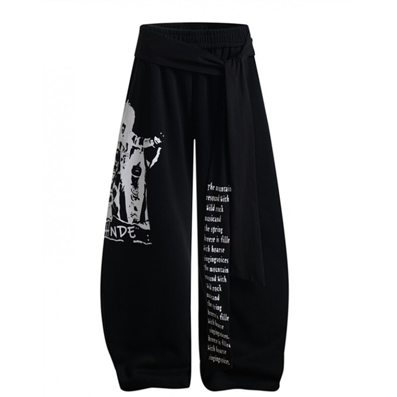 高街人物图案字母飘带卫裤复古设计感宽松休闲直筒阔腿裤KB3127，男装休闲裤，星座1116A（原606A-3）