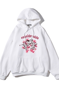 白底新款秋季时尚美式百搭宽松印花潮流美式连帽卫衣W374P40控58图片