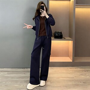 小个子穿搭套装女春季欧货高端纯色短款外套休闲运动长裤三件套潮，女装套装/套裙，江南