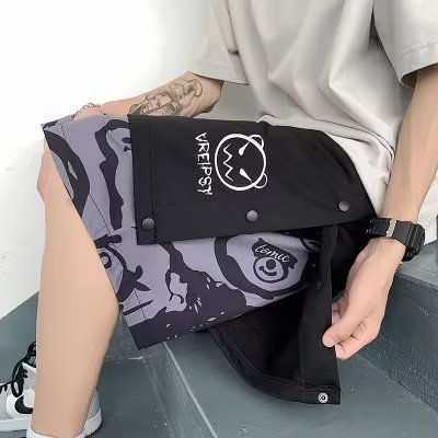 新款百搭无品牌时尚简约慵懒假两件排扣短裤男潮流夏季薄款宽文艺,男装牛仔裤,星座516A