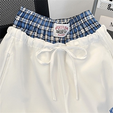 2026年新款港风美式vibe潮牌假两件格子阔腿休闲裤男ZK3791-P43，男装休闲裤，星座313A(原308A-2)