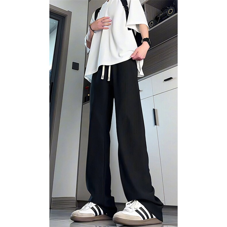 褶皱肌理感休闲裤男夏季冰丝薄款运动裤垂感直筒百搭长裤KZ044P50，男装休闲裤，电商B312