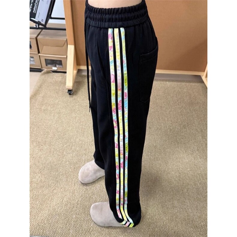 彩色织带条纹卫裤男女款秋季高级感垂感三条杠裤子美式直筒微喇裤,男装休闲裤,星座516A