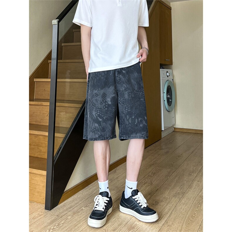 夏季美式复古蛇纹迷彩五分工装牛仔短裤男女K5918-特P35控59,男装牛仔裤,星座205