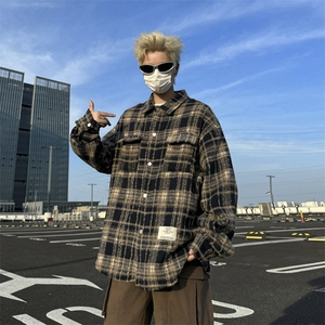高品质秋款男条纹格子夹克贴标宽松衬衫外套JK0027 P55图片
